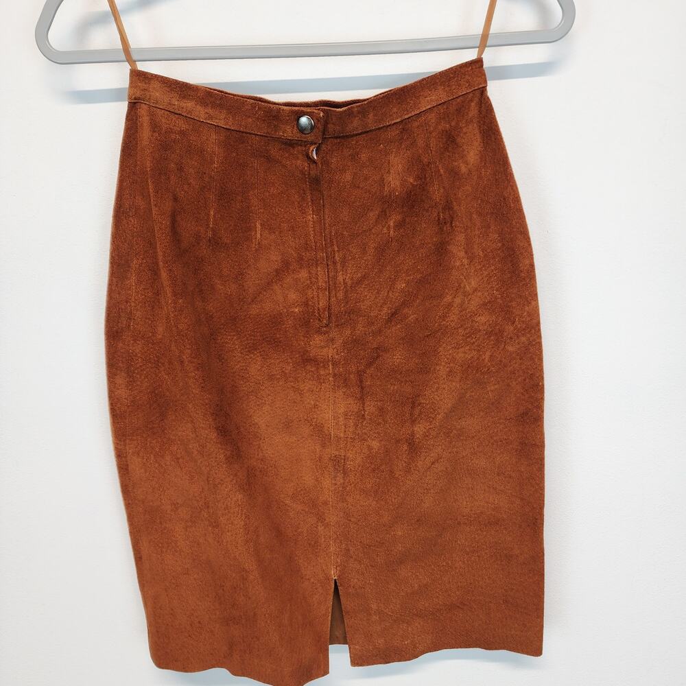 Vintage Pia Rucci Suede Skirt Size 4 23" Cognac Back Slit Knee Length Festival - Picture 5 of 11